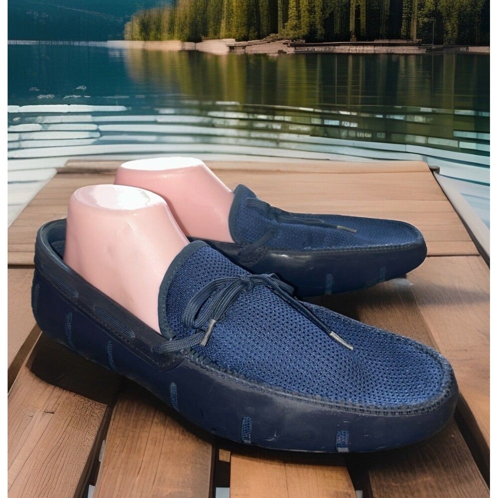 Mens Swims Navy Braided Lace Loafers Boat Shoes Sz 10